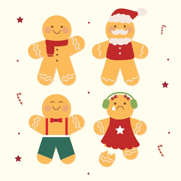 Flat gingerbread men cookie collection