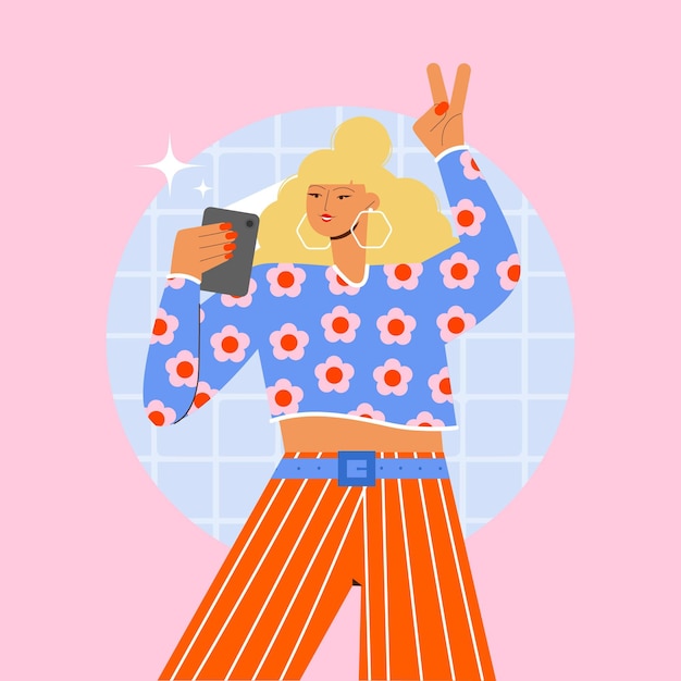 Free vector flat girl taking photos with smartphone