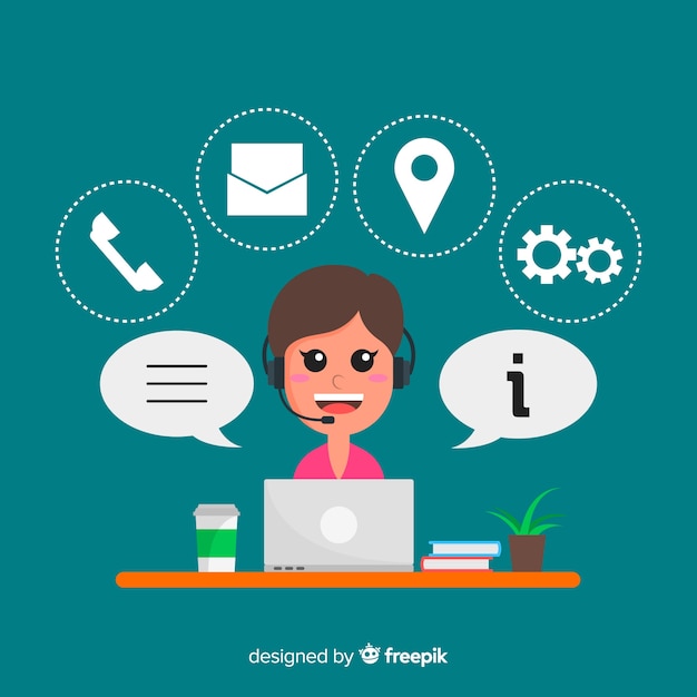 Free vector flat girl working in a call center background