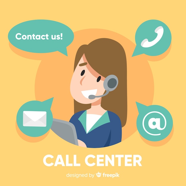 Free vector flat girl working in a call center background