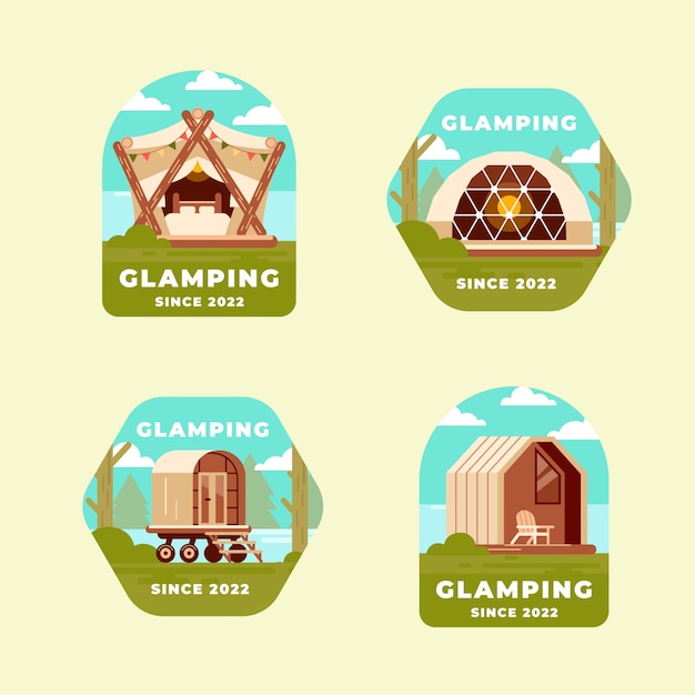 Free vector flat glamping labels collection