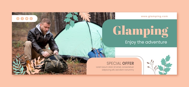 Modello di copertina per social media glamping piatto