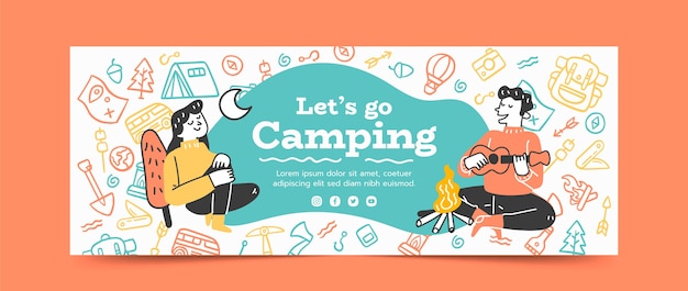 Flat glamping social media cover template