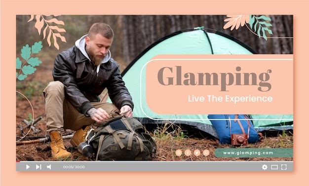 Vettore gratuito miniatura di youtube con glamping piatto