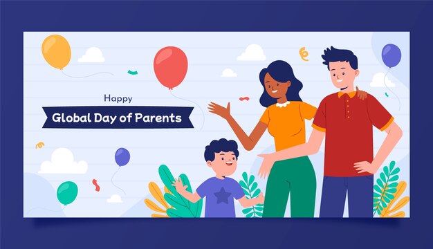 Flat global day of parents horizontal banner template