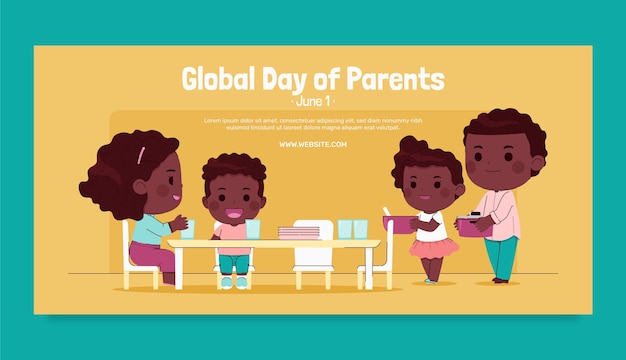 Free vector flat global day of parents horizontal banner template