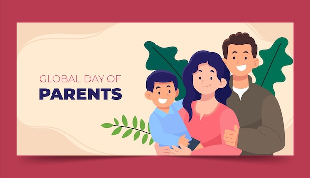 Flat global day of parents horizontal banner template