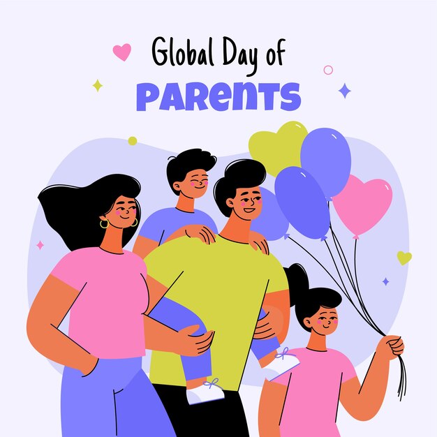 부모 그림의 플랫 글로벌 데이