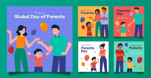 Flat global day of parents instagram posts collection