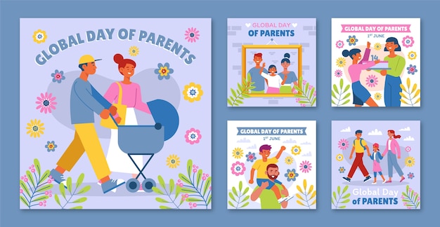 Flat global day of parents instagram posts collection