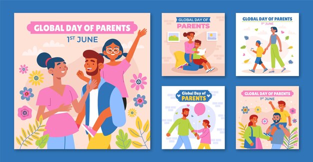 Flat global day of parents instagram posts collection