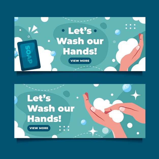 flat global handwashing day horizontal banners set