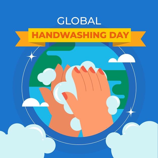 Плоский глобальный день мытья рук
