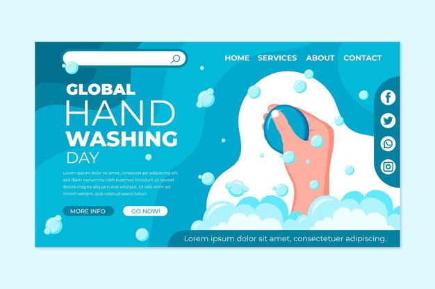 Flat global handwashing day landing page template