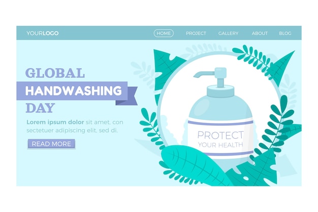 Free vector flat global handwashing day landing page template