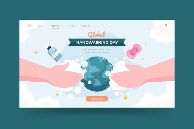 Modello di pagina di destinazione del giorno del lavaggio delle mani globale piatto