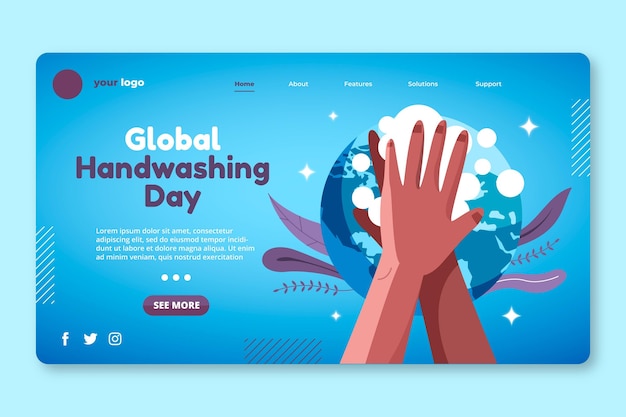 Плоский шаблон целевой страницы глобального дня мытья рук