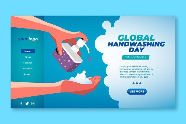 Flat global handwashing day landing page template