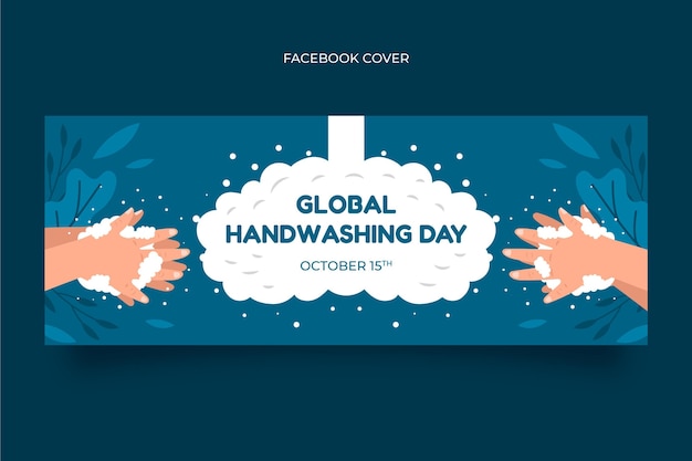 Flat global handwashing day social media cover template