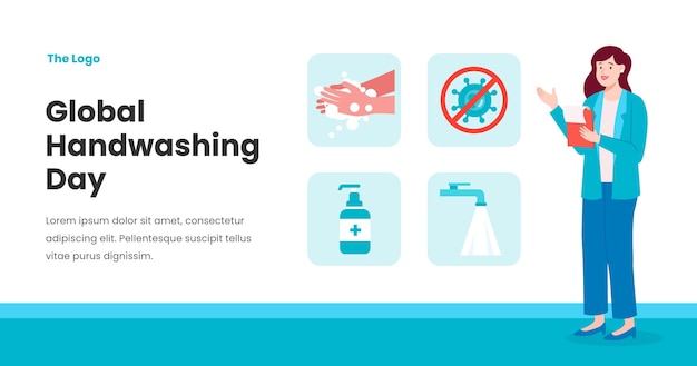 Vettore gratuito modello di post sui social media per la giornata mondiale del lavaggio delle mani piatta