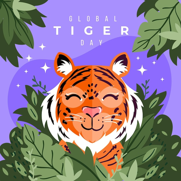 Vettore gratuito illustrazione di giorno della tigre globale piatta