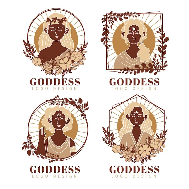 Бесплатное векторное изображение Плоская коллекция логотипов богини