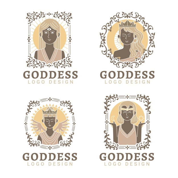 Flat goddess logo collection