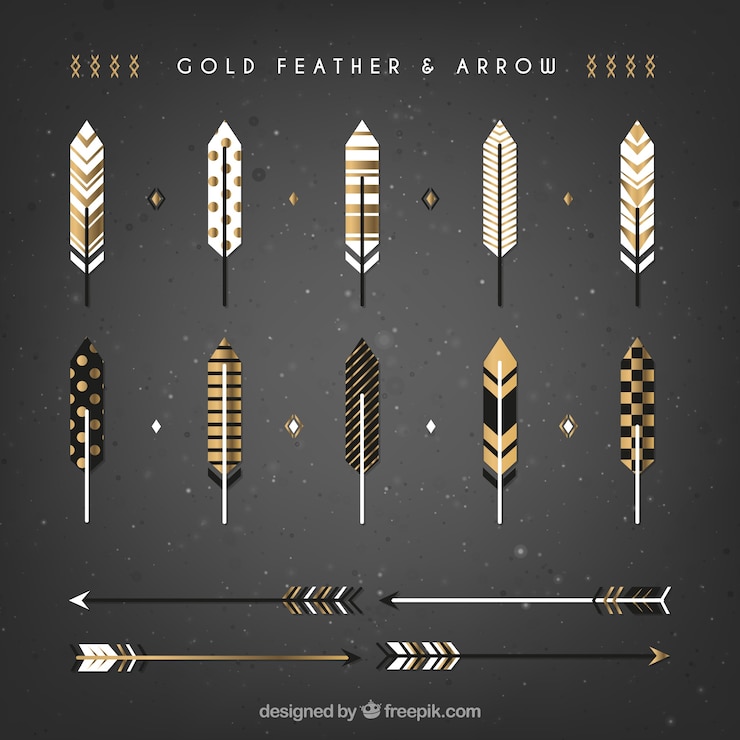 Free Vector flat gold feathers and arrows