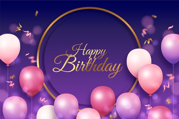 Flat golden circle and balloons birthday background