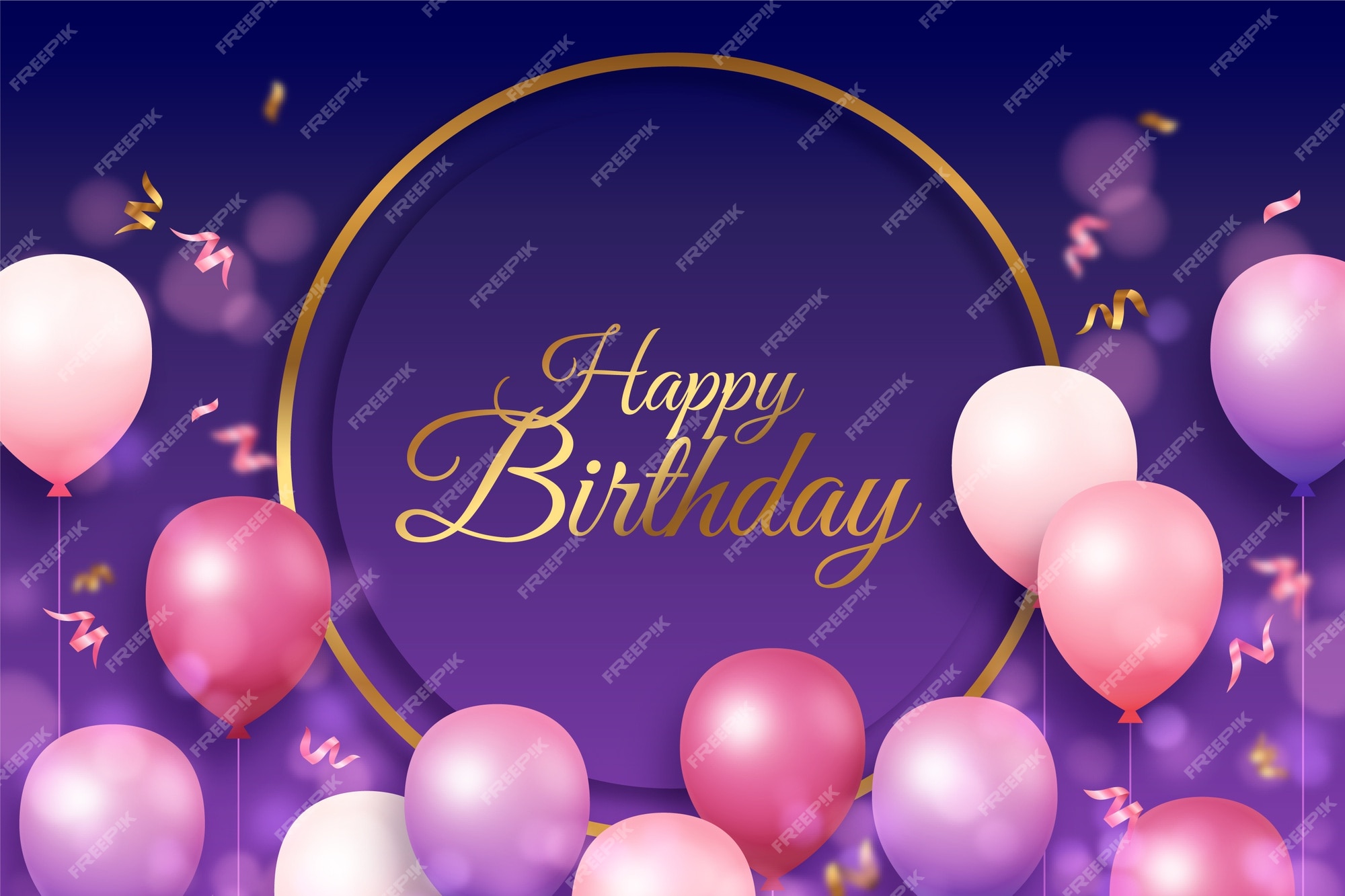 Free Vector | Flat golden circle and balloons birthday background