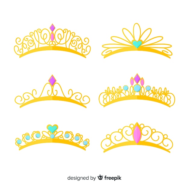 Free vector flat golden princess tiara pack