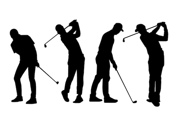 Бесплатное векторное изображение Коллекция силуэтов плоских игроков в гольф