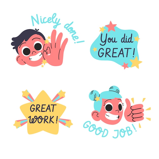 Flat good job and great stickers pack Royalty Free Vector