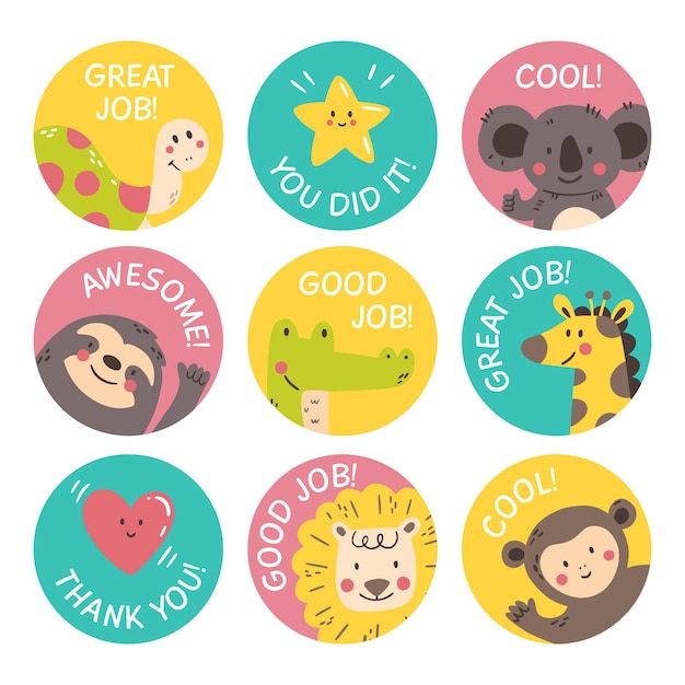 Free vector flat good job and great job stickers pack