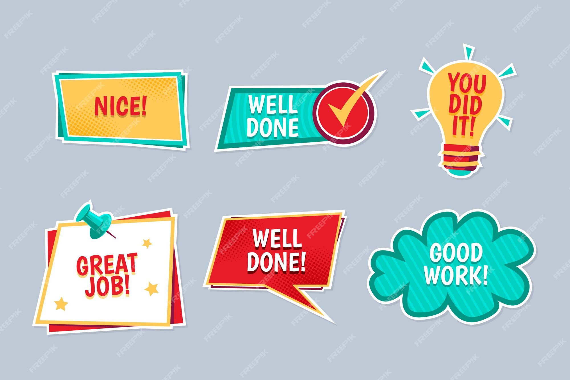 Flat good job and great stickers Royalty Free Vector Image