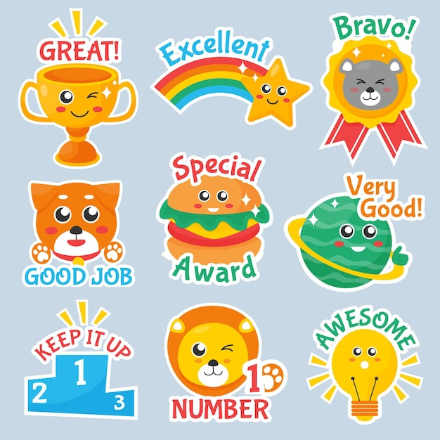 Free Vector flat good job and great job stickers