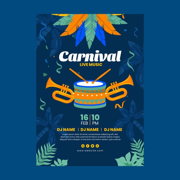 Modello di poster verticale di carnevale brasiliano a gradiente piatto