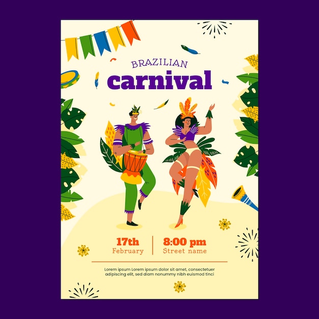 Flat gradient brazilian carnival vertical poster template