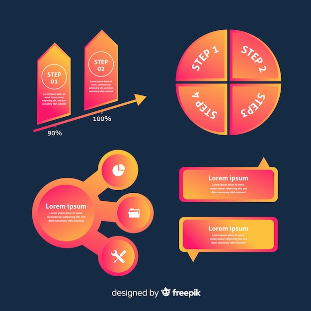 Flat gradient infographic element collection