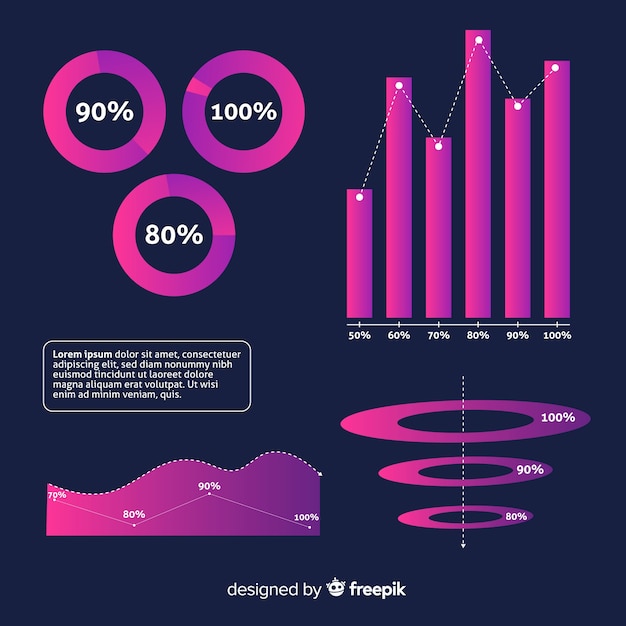 Flat gradient infographic element collection