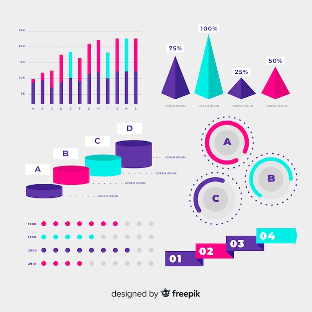 Flat gradient infographic element collection