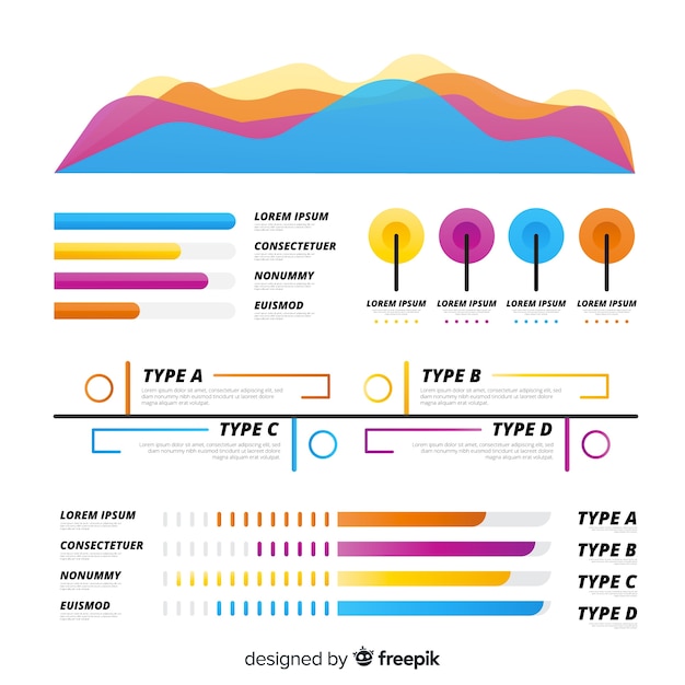 Flat gradient infographic element collection