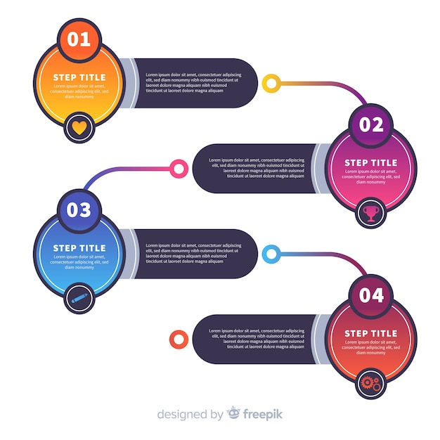 Passi infografica con gradiente piatto