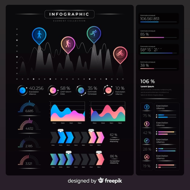 Flat gradient infographic with stats