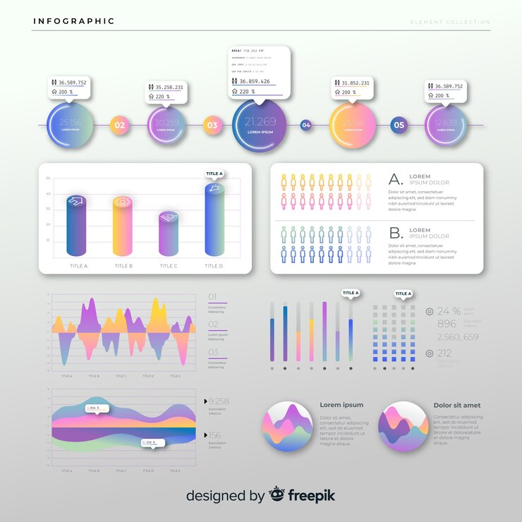 무료 Vector 통계와 플랫 그라데이션 infographic