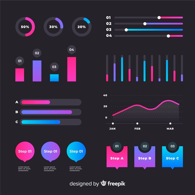 Flat gradient infographic with stats