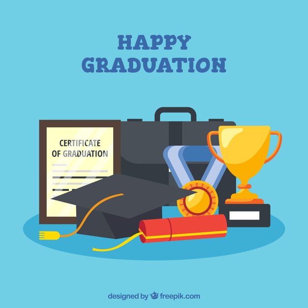 Flat graduation background with decorative elements