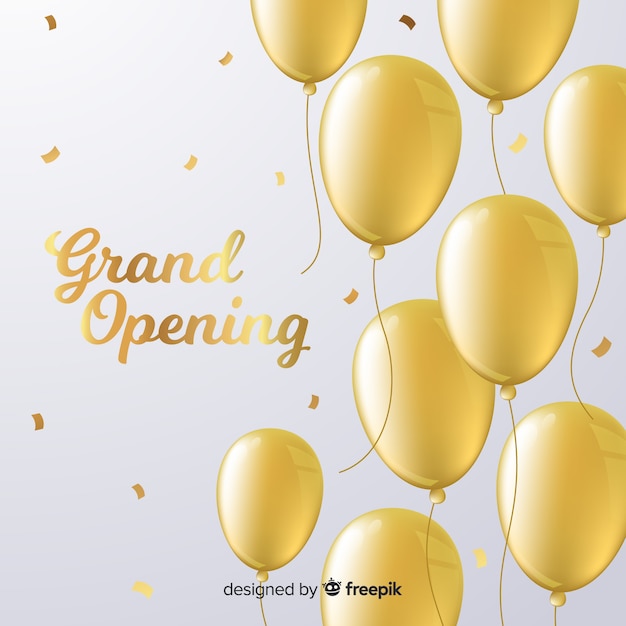 Flat grand opening background with golden balloons