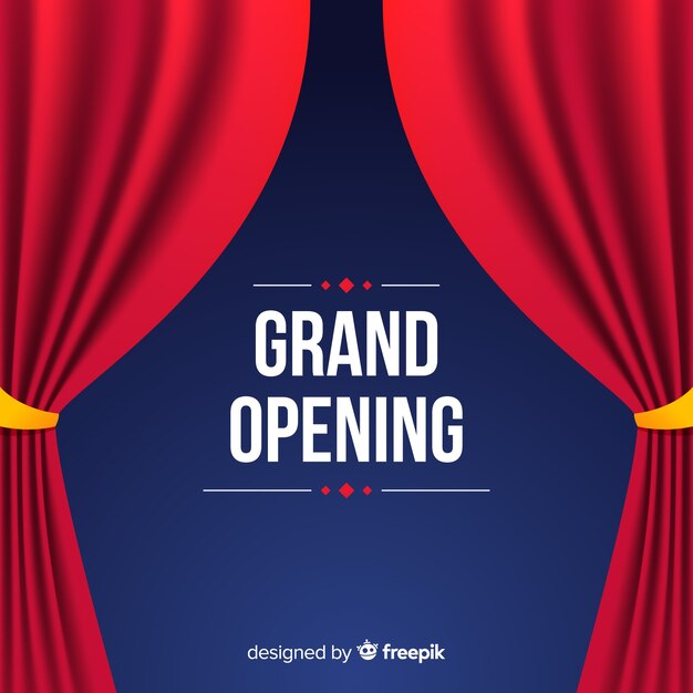 Flat grand opening poster with curtains