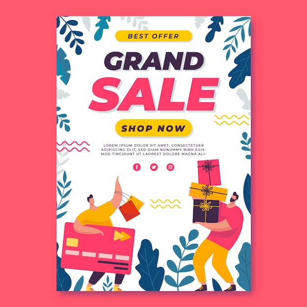 Free vector flat grand sale poster template